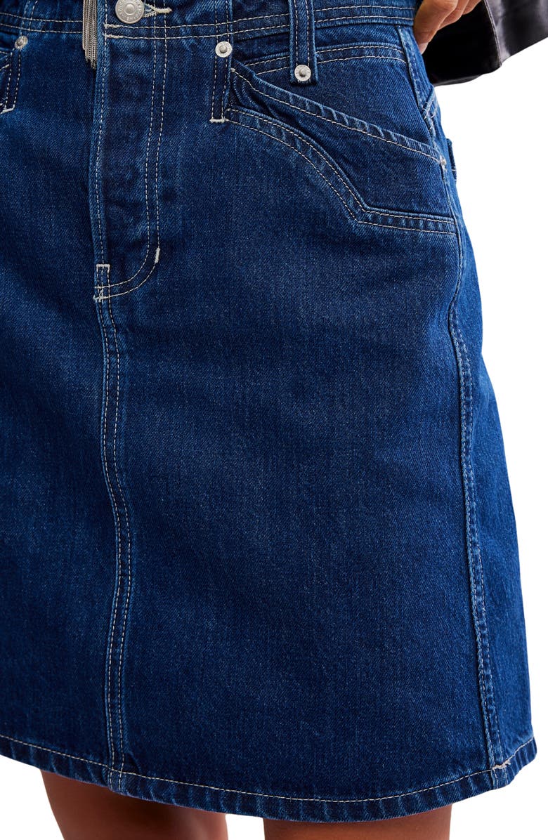 Free People Suzy Western Denim Skirt, Alternate, color, Deep Blue Crush