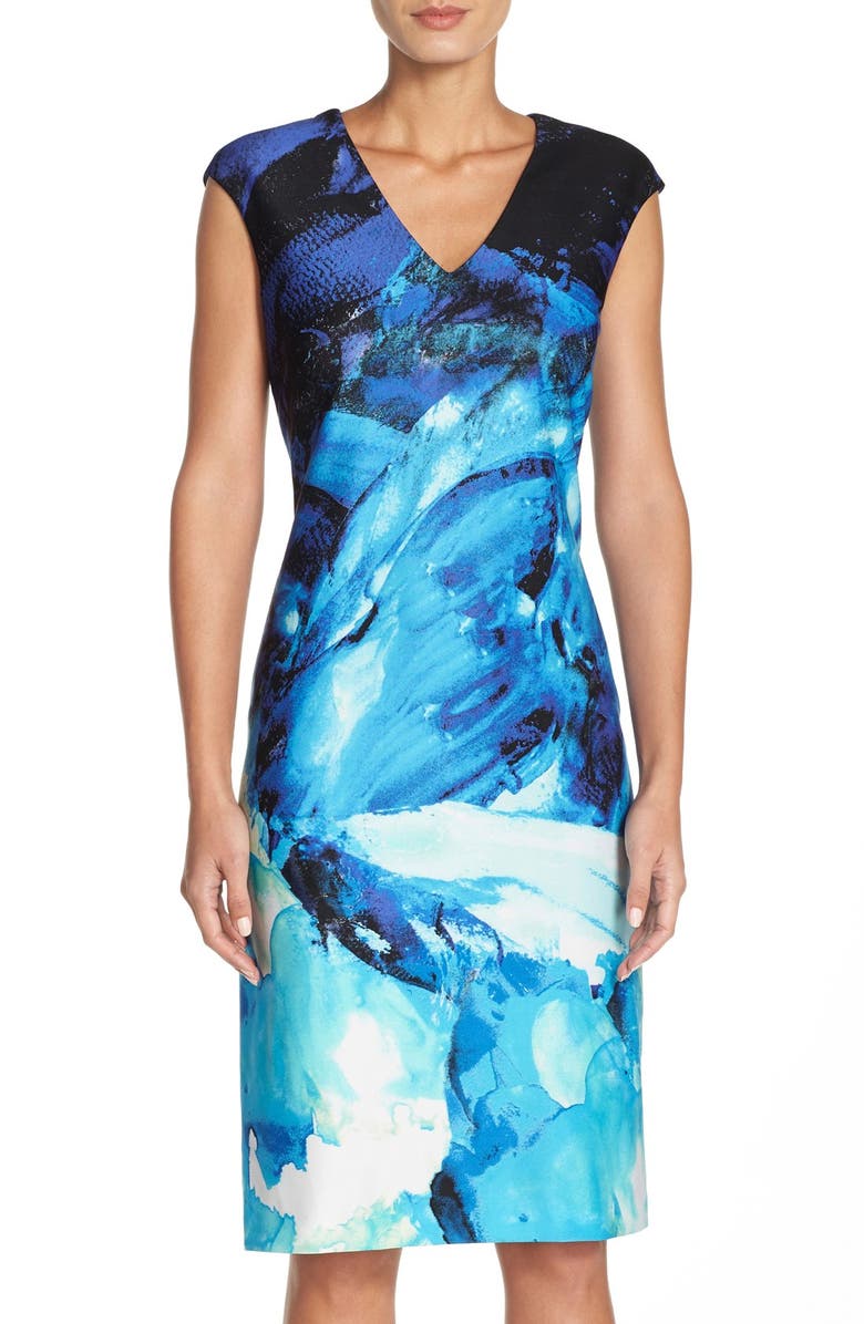 Donna Ricco Print Scuba Sheath Dress, Alternate, color, 