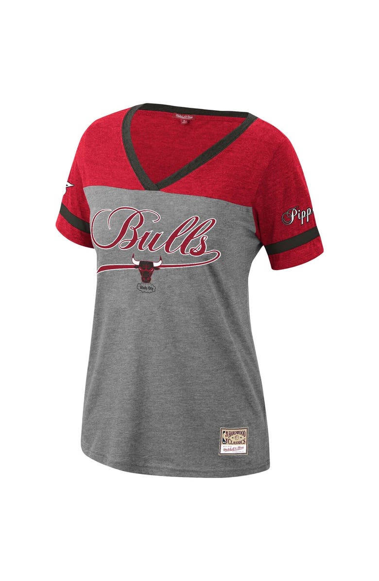 Mitchell & Ness Women's Mitchell & Ness Scottie Pippen Heathered Charcoal Chicago Bulls Team Captain V-Neck T-Shirt, Alternate, color,