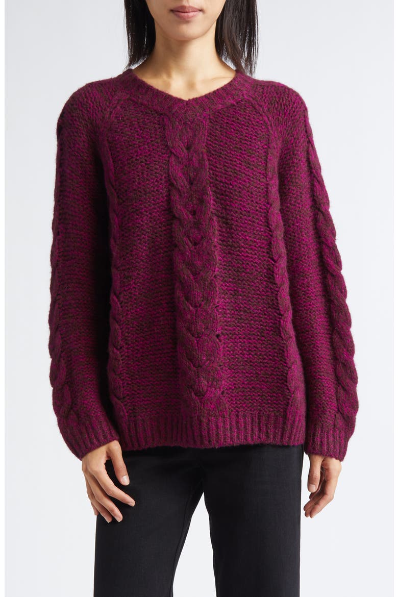 Eiderdown Alpaca Blend Cable Sweater, Main, color, MAROON