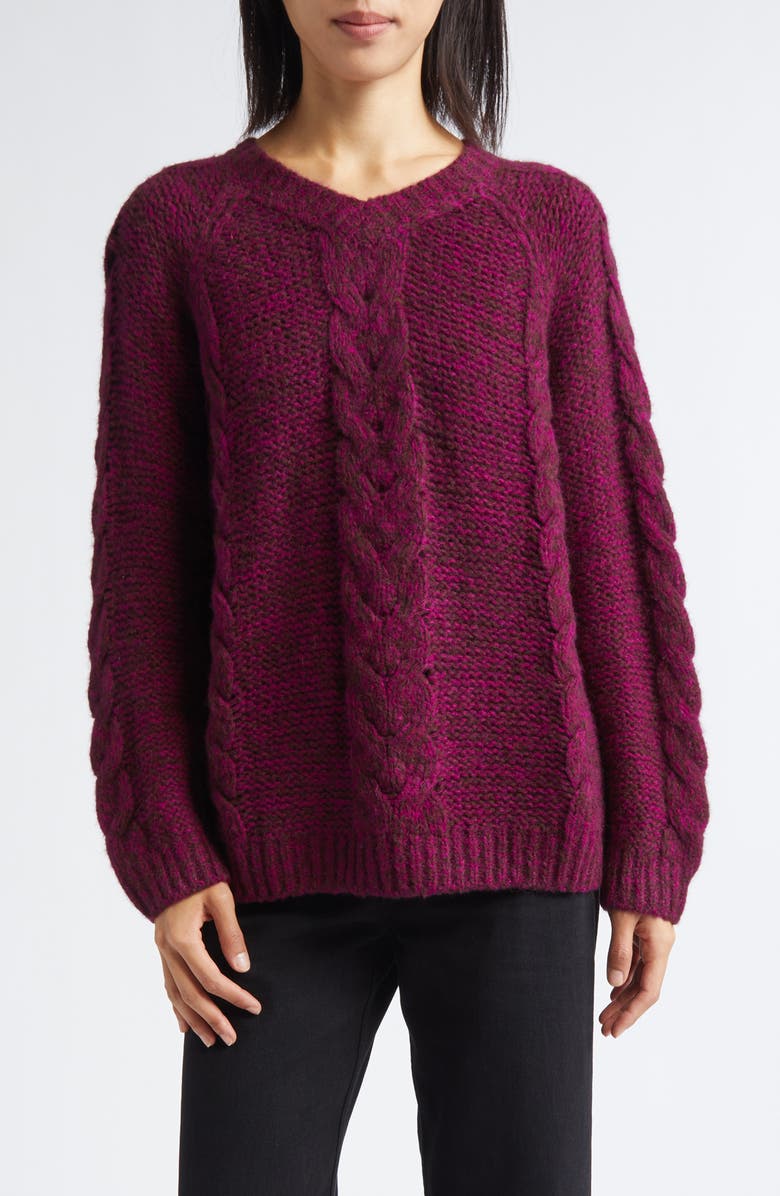 Bode Eiderdown Alpaca Blend Cable Sweater, Main, color, Maroon