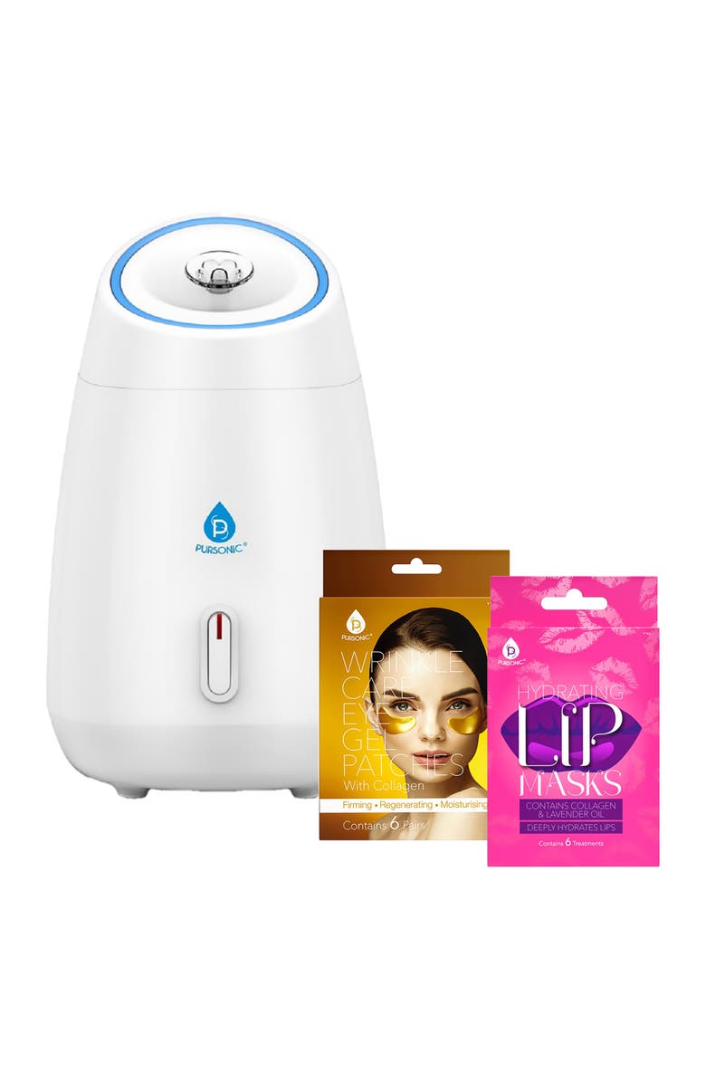 PURSONIC Deluxe Facial Steamer with 6 Soothing Eye Masks & 6 Nourishing Lip Masks, Main, color, Multicolor