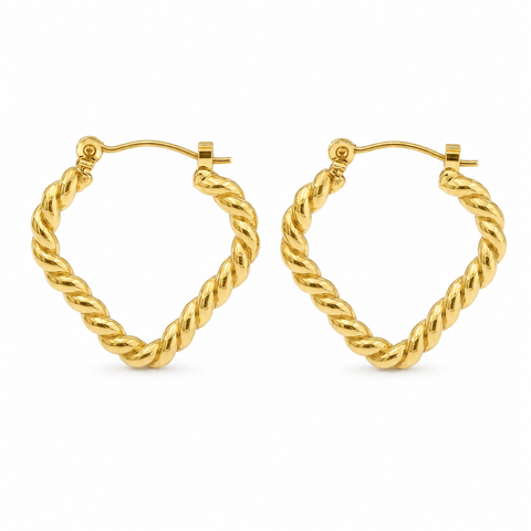 18K Yellow Gold Plated Twisted-Rope Heart Hoop Earrings