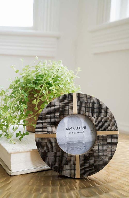 Matr Boomie Kerala Picture Frame - Curved Carved Horn , Brass Inlay in Brown - 3X3 