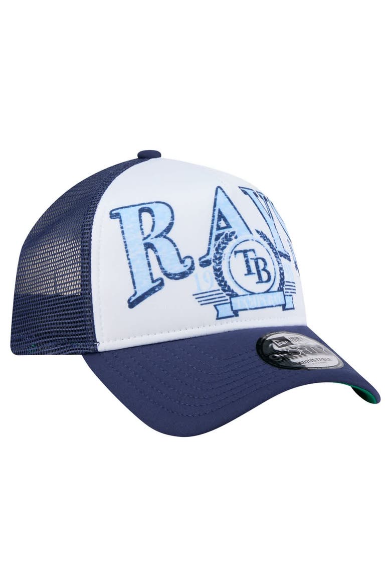 Men's New Era  Navy Tampa Bay Rays Distressed 9FORTY A-Frame Adjustable Trucker Hat, Alternate, color, Navy