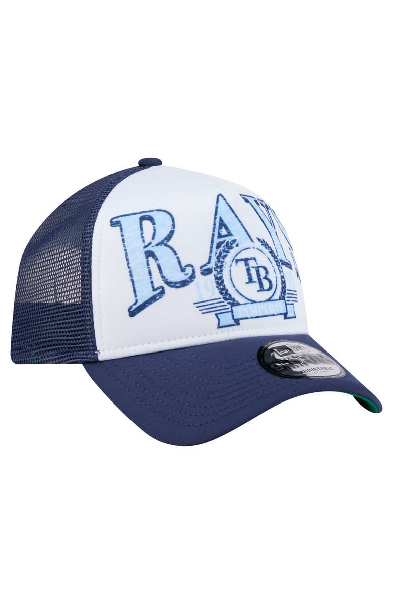 New Era Men's New Era Navy Tampa Bay Rays Distressed 9FORTY A-Frame Adjustable Trucker Hat, Alternate, color, Navy