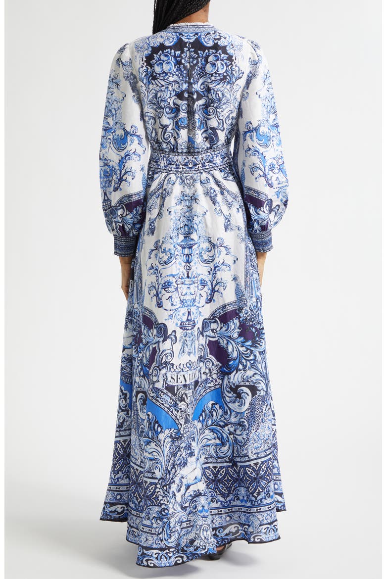 A Tiled Wonderland Long Sleeve Linen & Silk Twill Dress, Alternate, color, A TILED WONDERLAND