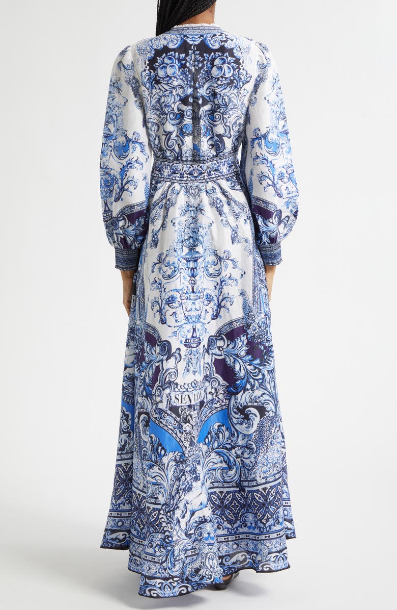 Camilla A Tiled Wonderland Long Sleeve Linen & Silk Twill Dress, Alternate, color, A Tiled Wonderland