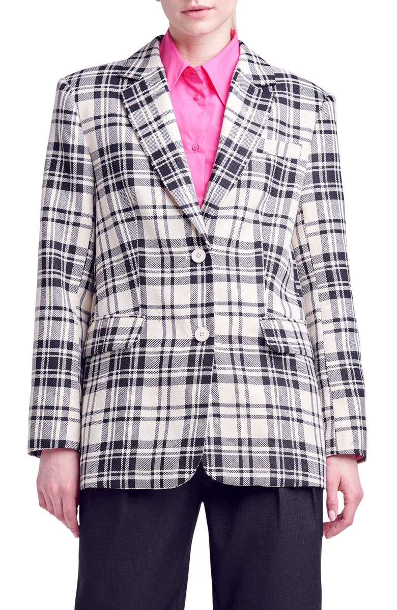 English Factory Plaid Blazer, Main, color, Cream