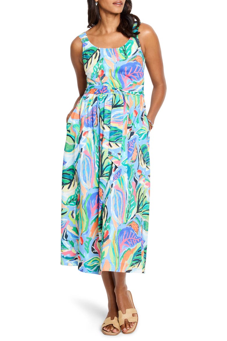 Sophie Island Beat Cotton Midi Sundress, Main, color, BLUE MULTI