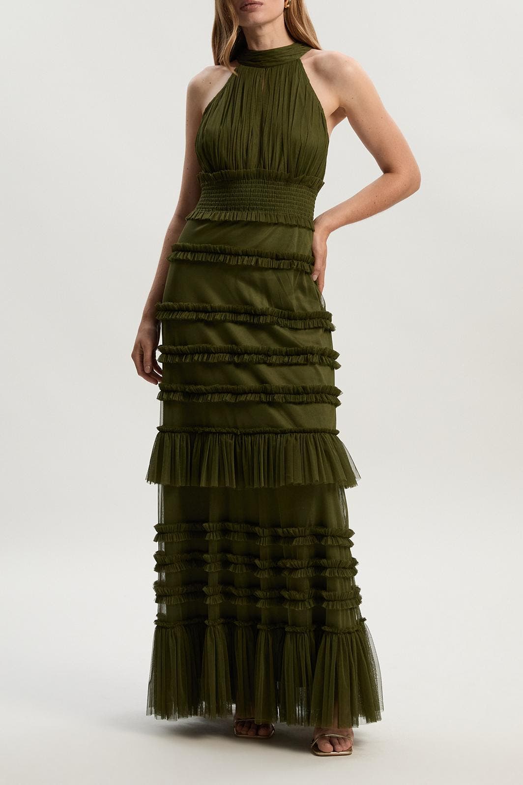 fairy vibes tulle gathered detail halter maxi dress Fairy Vibes Tulle Gathered Detail Halter Maxi Dress roschic