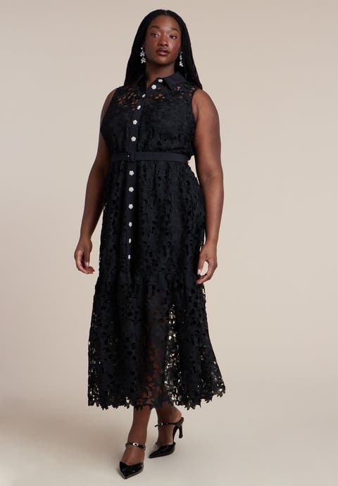 Lace Dress With Buttons & Collar (Plus)