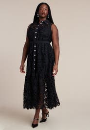 ELOQUII Lace Dress With Buttons & Collar