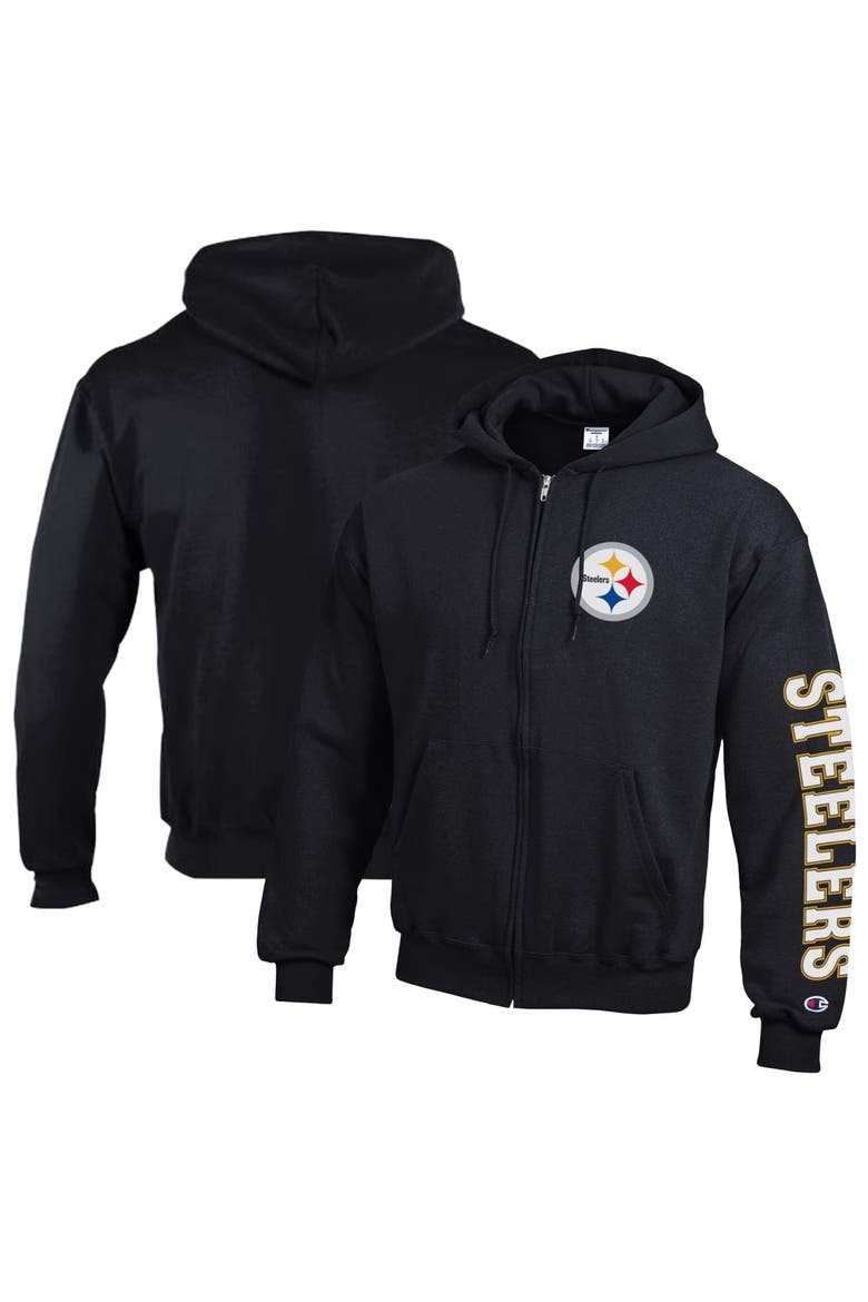 Men's Champion  Black Pittsburgh Steelers Powerblend Fleece Full-Zip Hoodie, Main, color, Black