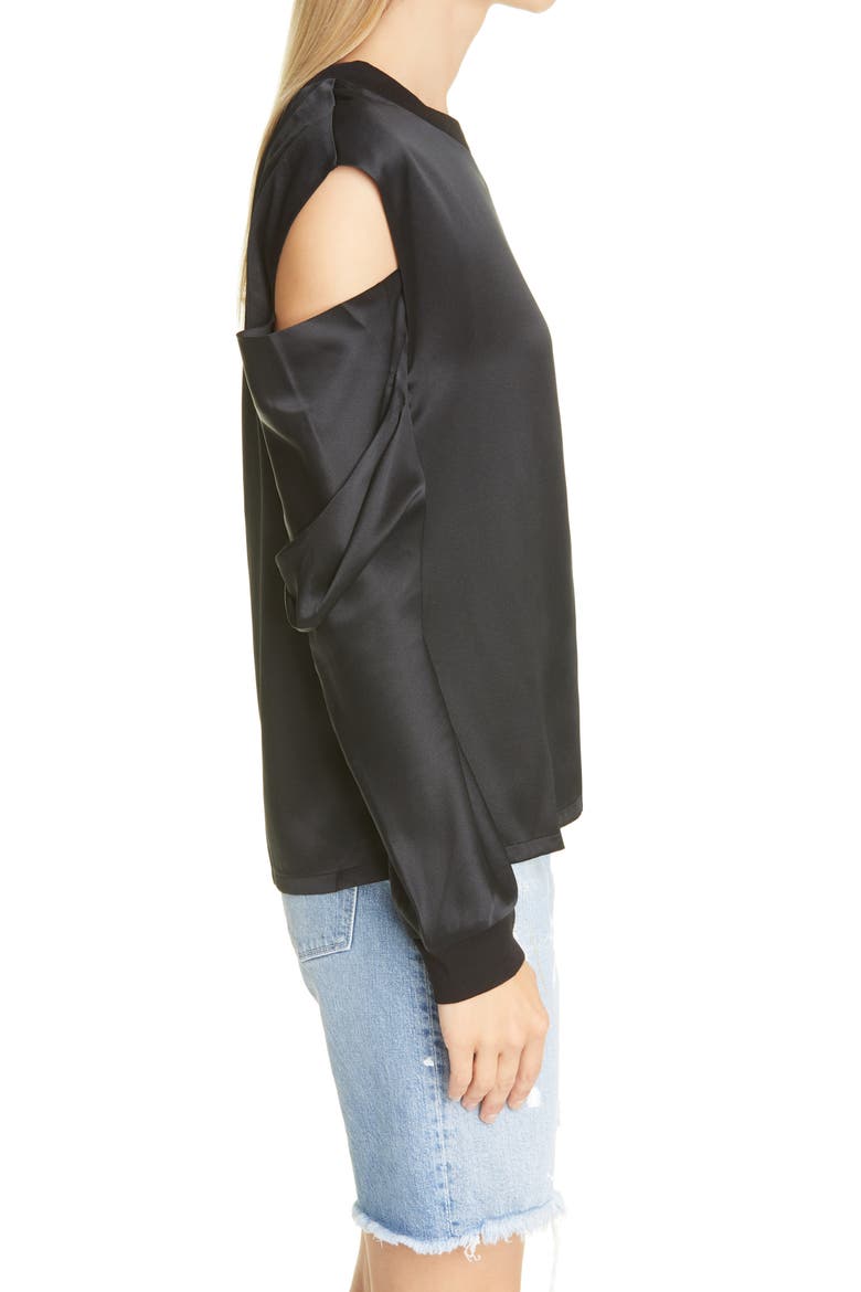 Capucine Cold Shoulder Silk Top, Alternate, color, BLACK