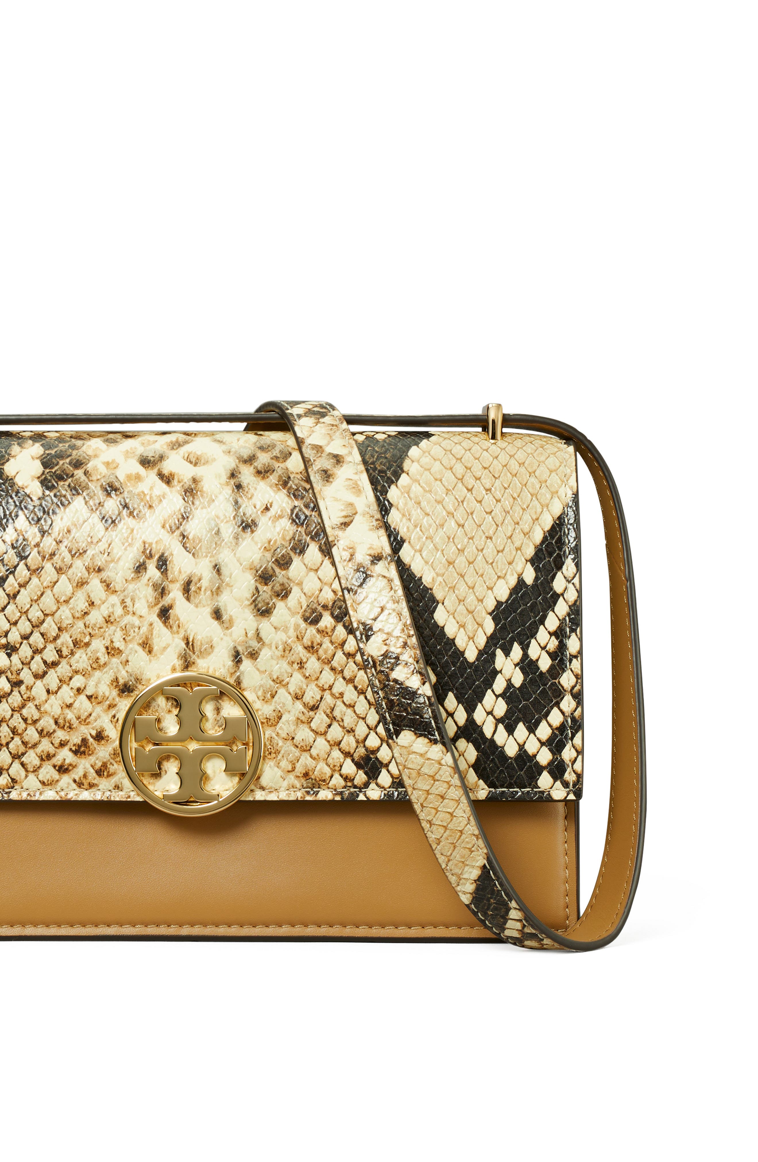 Tory Burch Miller Snakeskin Print Colorblock Leather Shoulder Bag, Alternate, color, 