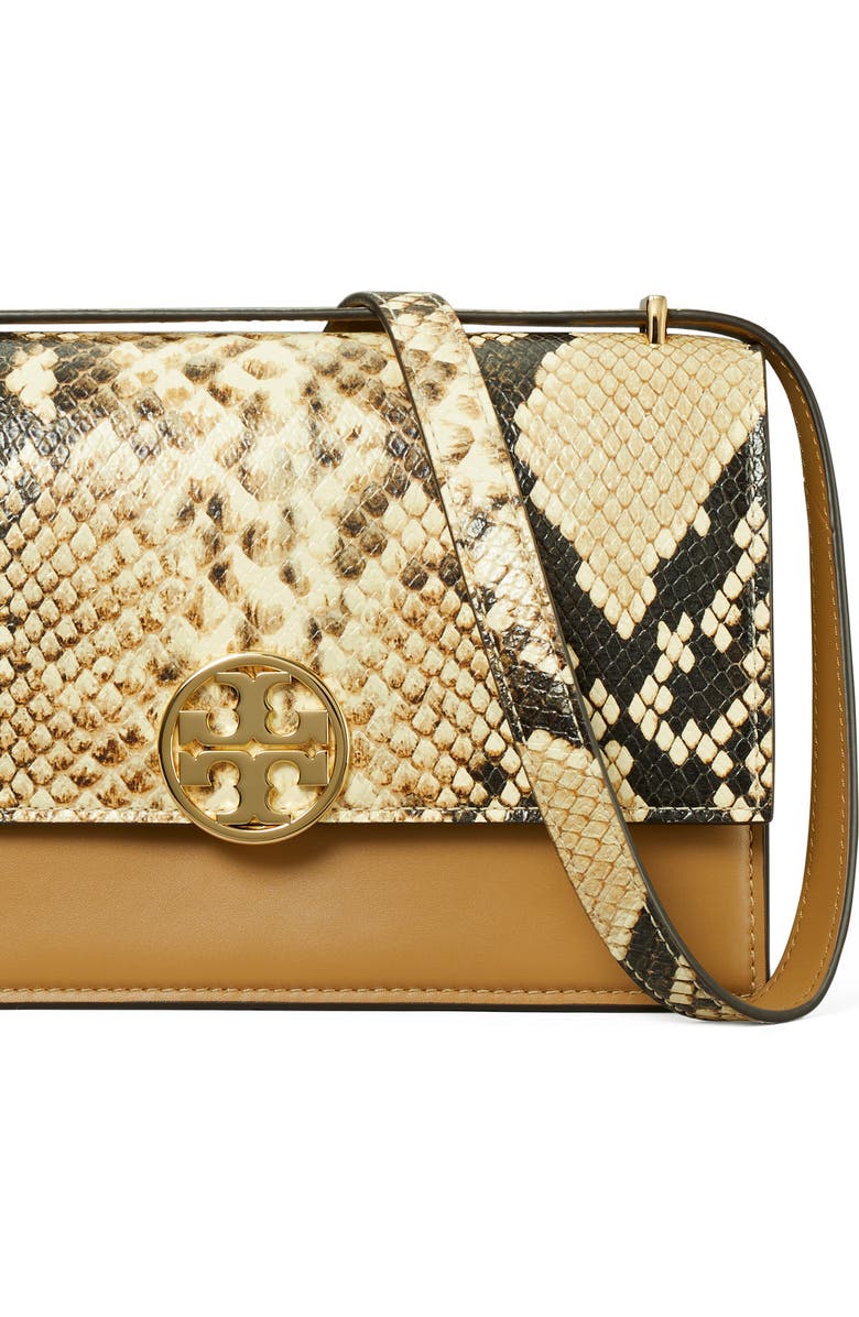 Tory Burch Miller Snakeskin Print Colorblock Leather Shoulder Bag, Alternate, color,
