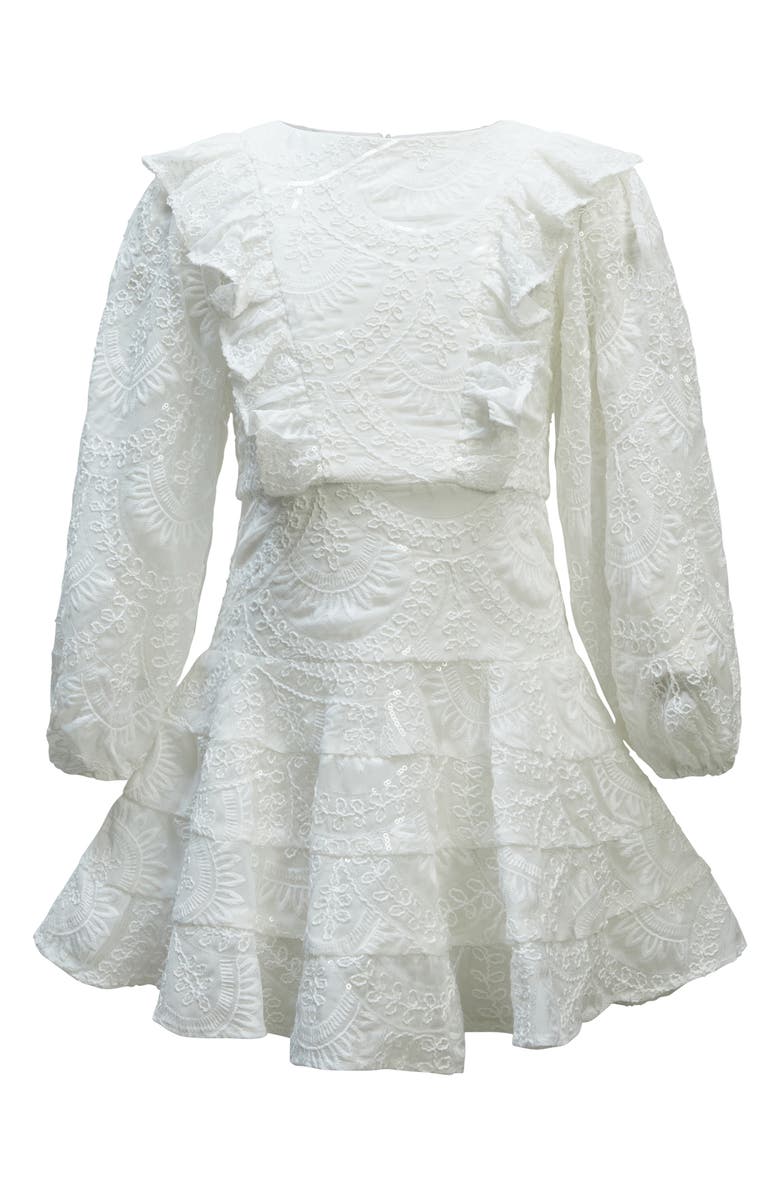 Bardot Junior Kids' Loretta Sequin Embroidered Long Sleeve Chiffon Party Dress, Main, color, 