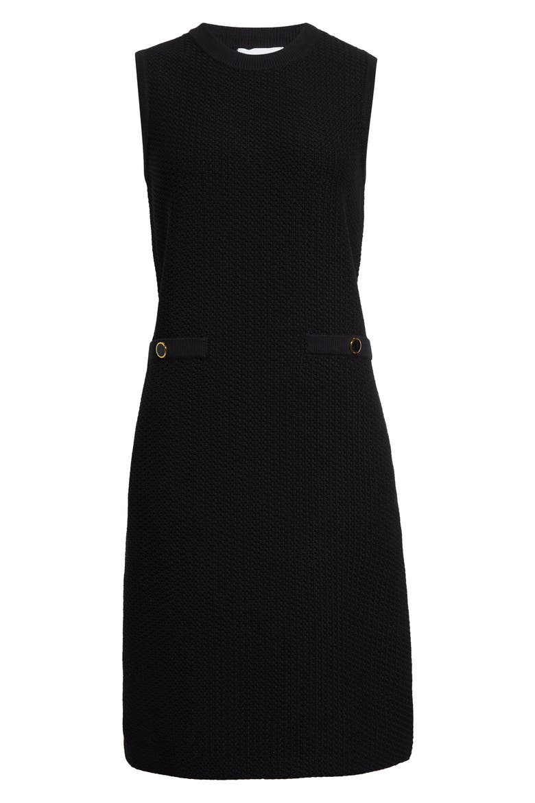 Mixed Texture Sleeveless Knit Shift Dress, Alternate, color, BLACK