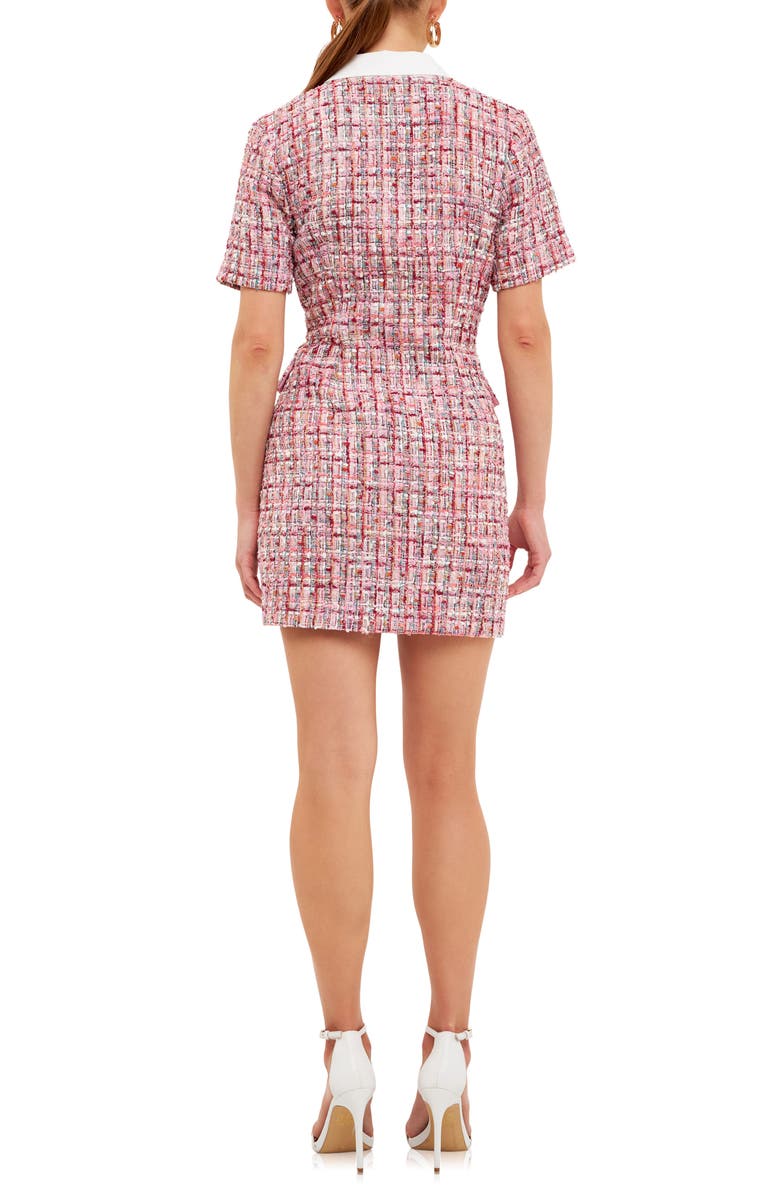 Endless Rose Point Collar Tweed Mini Shirtdress, Alternate, color, Pink Multi