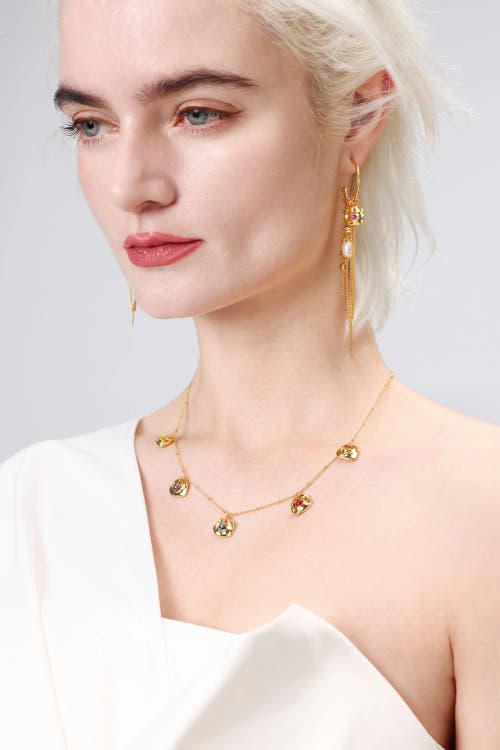 Classicharms Iris Freshwater Pearl And Cubic Zirconia Radiant Reverie Cascade Hoop Earrings In Gold