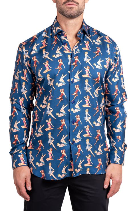 Fibonacci Ascension 0220 Pin-Up Print Contemporary Fit Button-Up Shirt