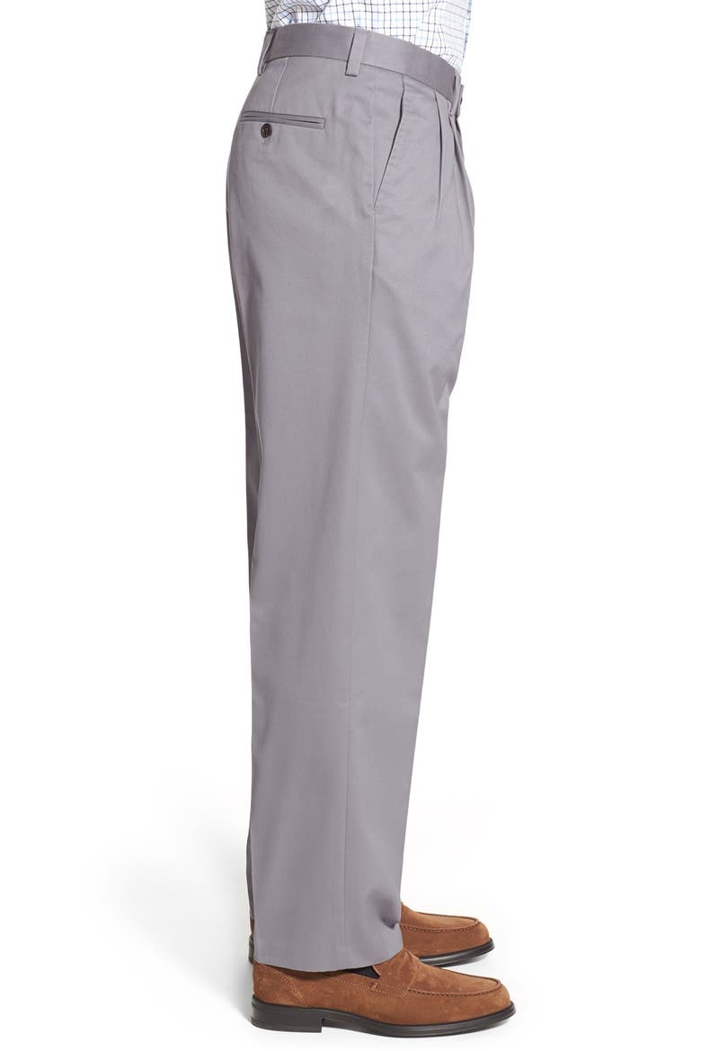 'Classic' Smartcare™ Relaxed Fit Double Pleated Cotton Pants, Alternate, color, GREY FILIGREE
