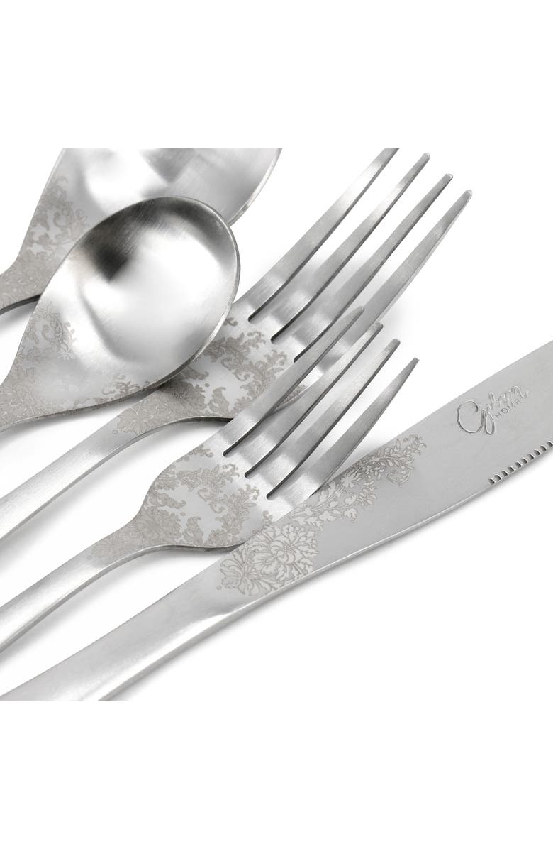 Gibson Home Bishop Hill 20 Piece Stainless Steel Floral Flatware Set, Alternate, color, Metallic Silver