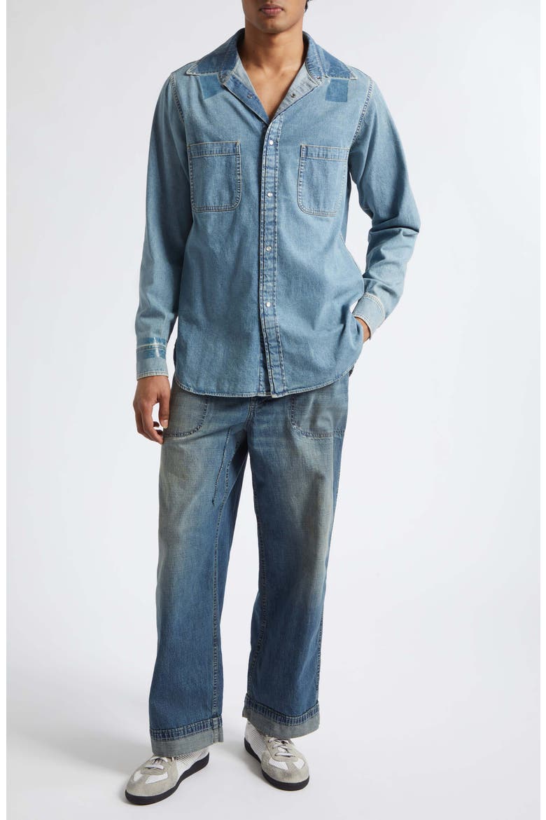Oversize Taped Denim Shirt, Alternate, color, ICE BLUE