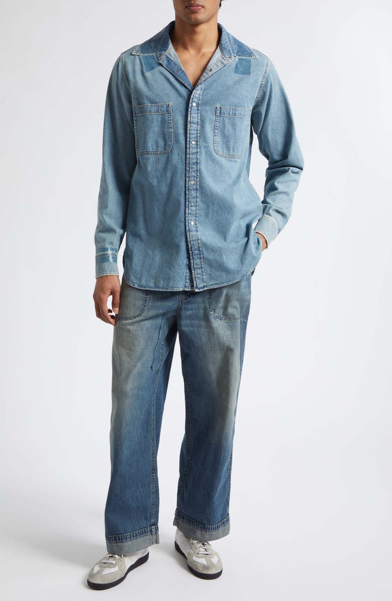 Maison Margiela Oversize Taped Denim Shirt, Alternate, color, Ice Blue