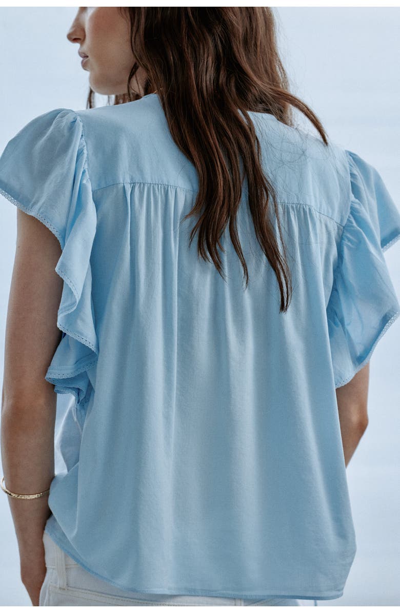 H&M Flutter-sleeved Lace-trimmed Blouse, Alternate, color, Light Blue
