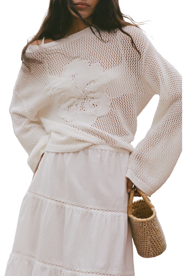 Floral Openwork Sweater, Main, color, WHITE
