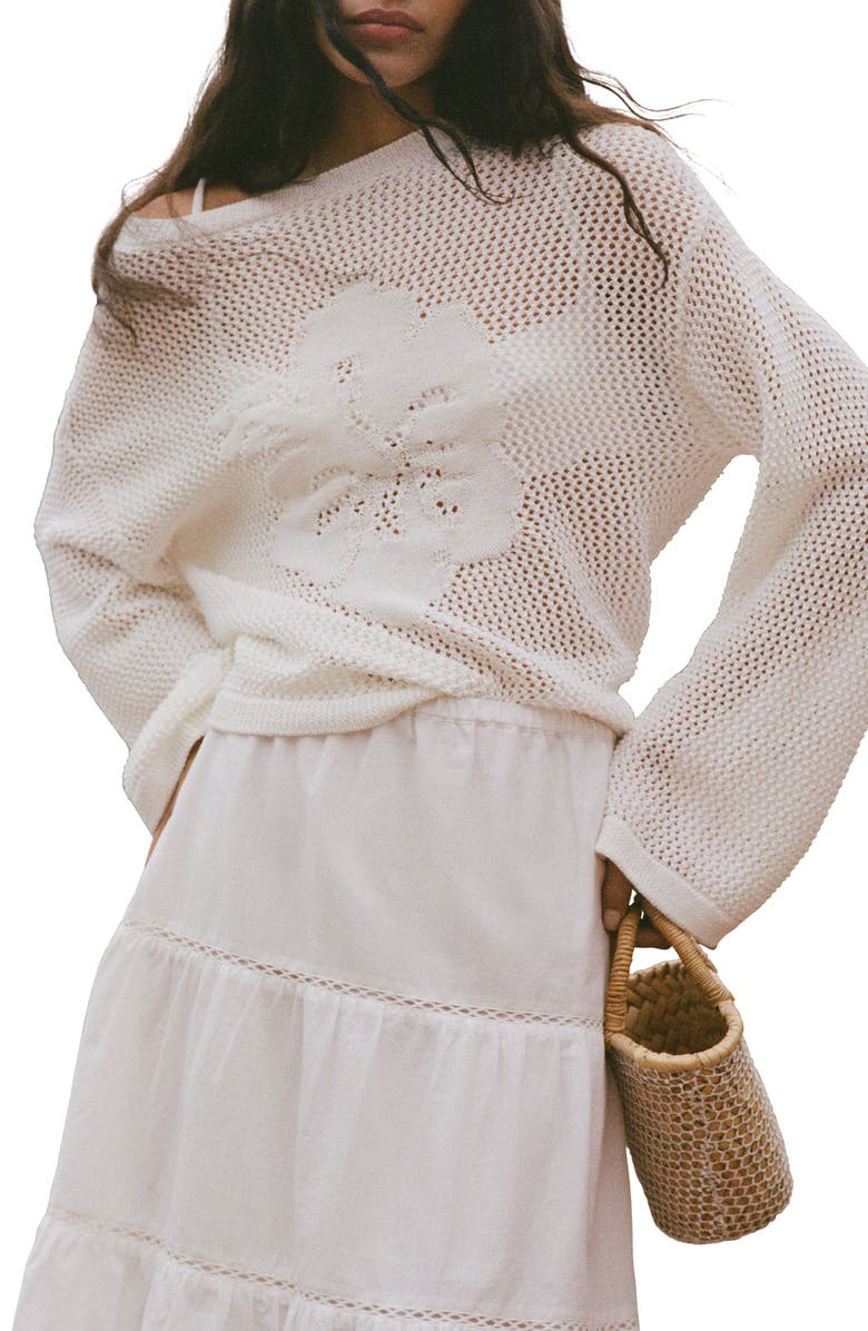 MANGO Floral Openwork Sweater, Main, color,