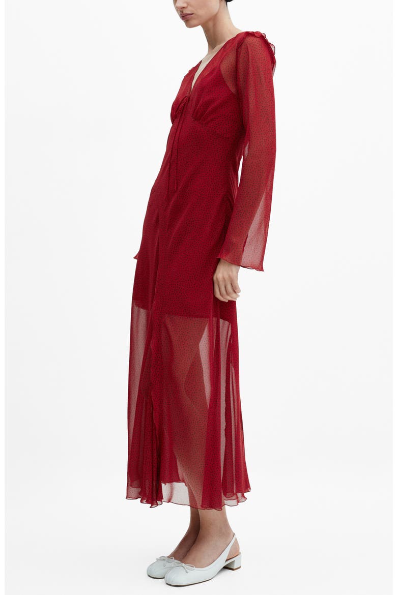 Print Semisheer Long Sleeve Maxi Dress, Alternate, color, RED