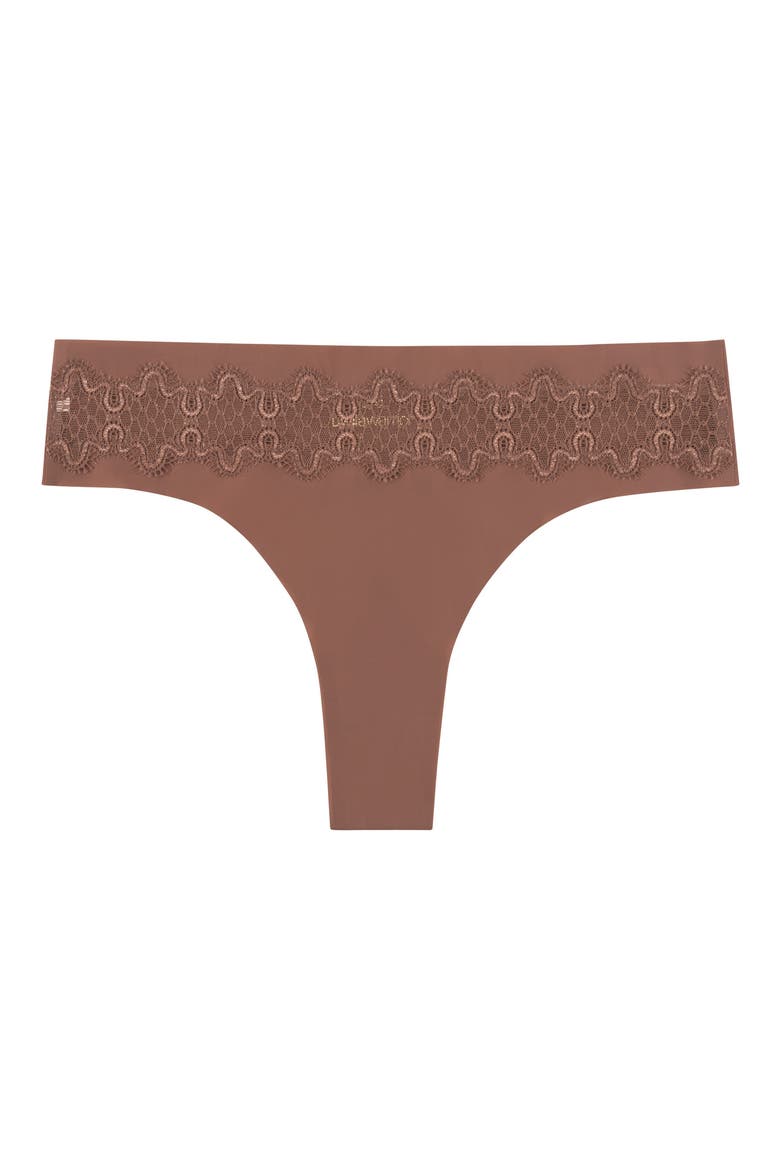 Soft Seamless Thong with Lace, Alternate, color, TOFFEE