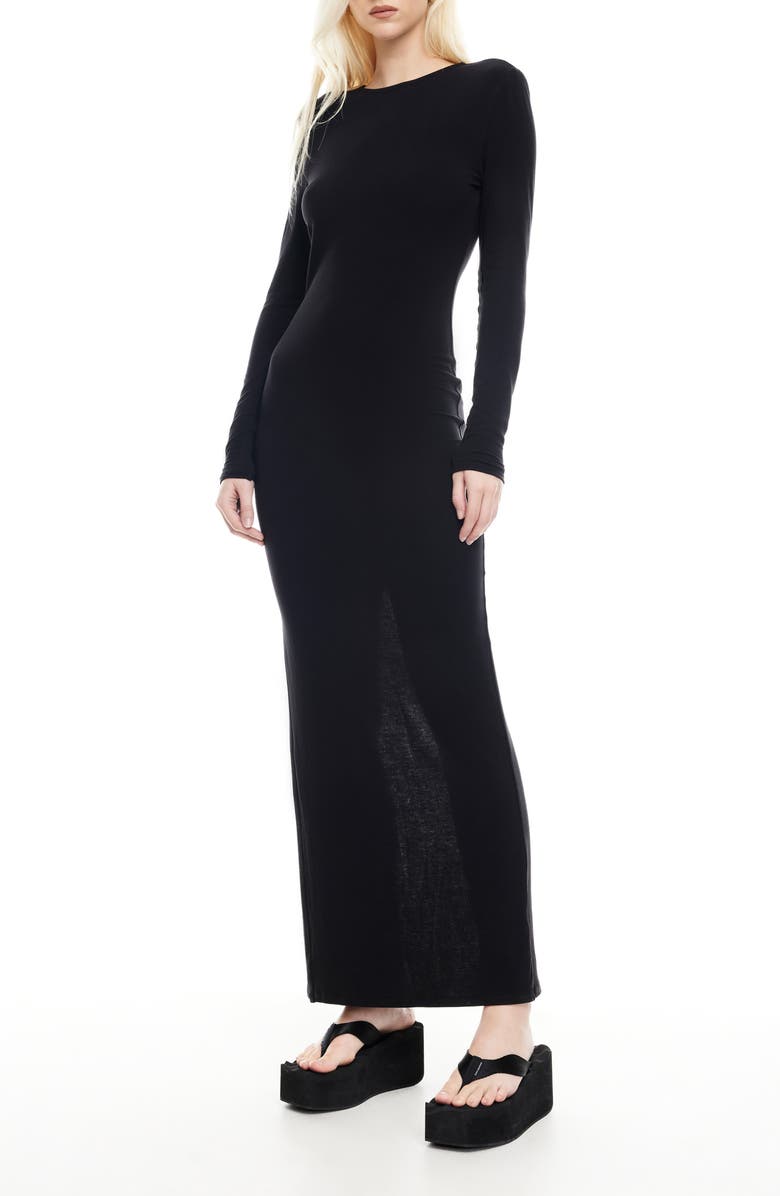 LIONESS Muse Open Back Long Sleeve Maxi Dress, Alternate, color, Onyx