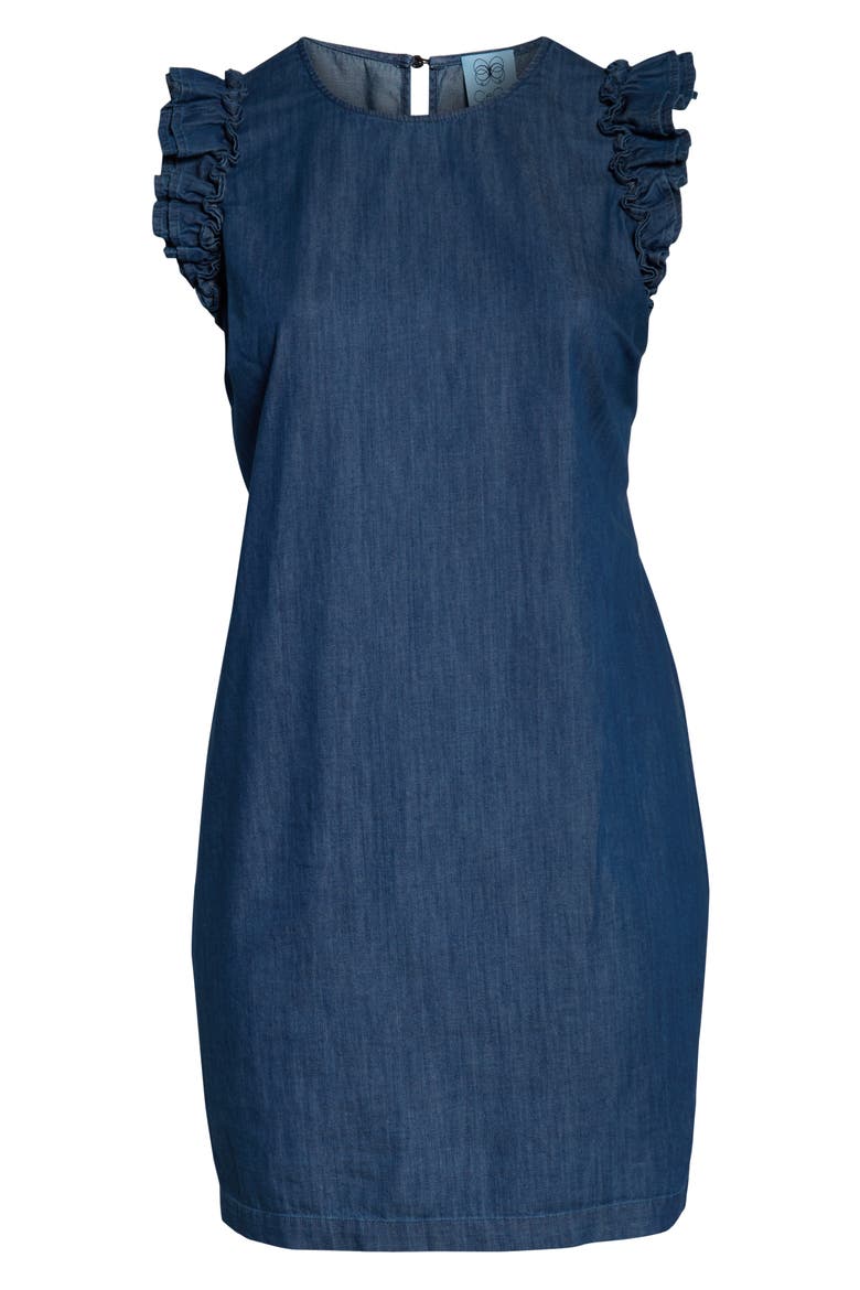 Flutter Sleeve Denim Shift Dress, Alternate, color, AUTHENTIC