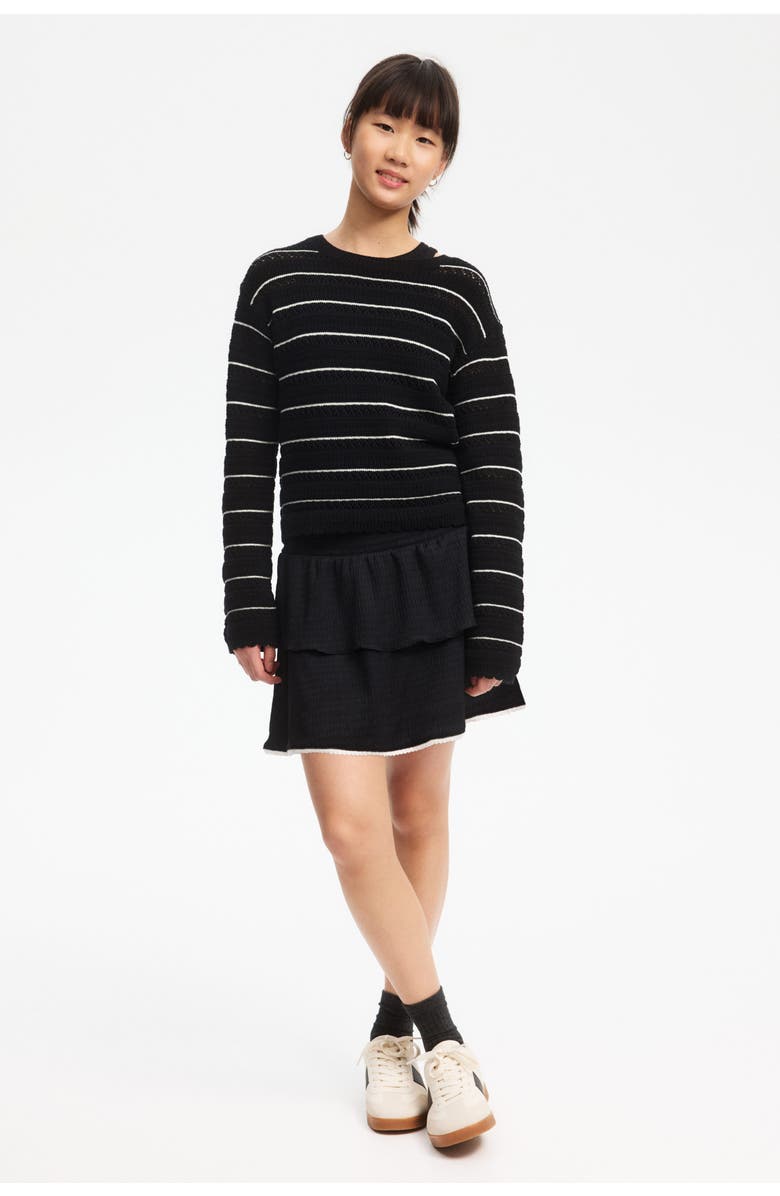 H&M Picot-trimmed Tiered Skirt, Alternate, color, Black