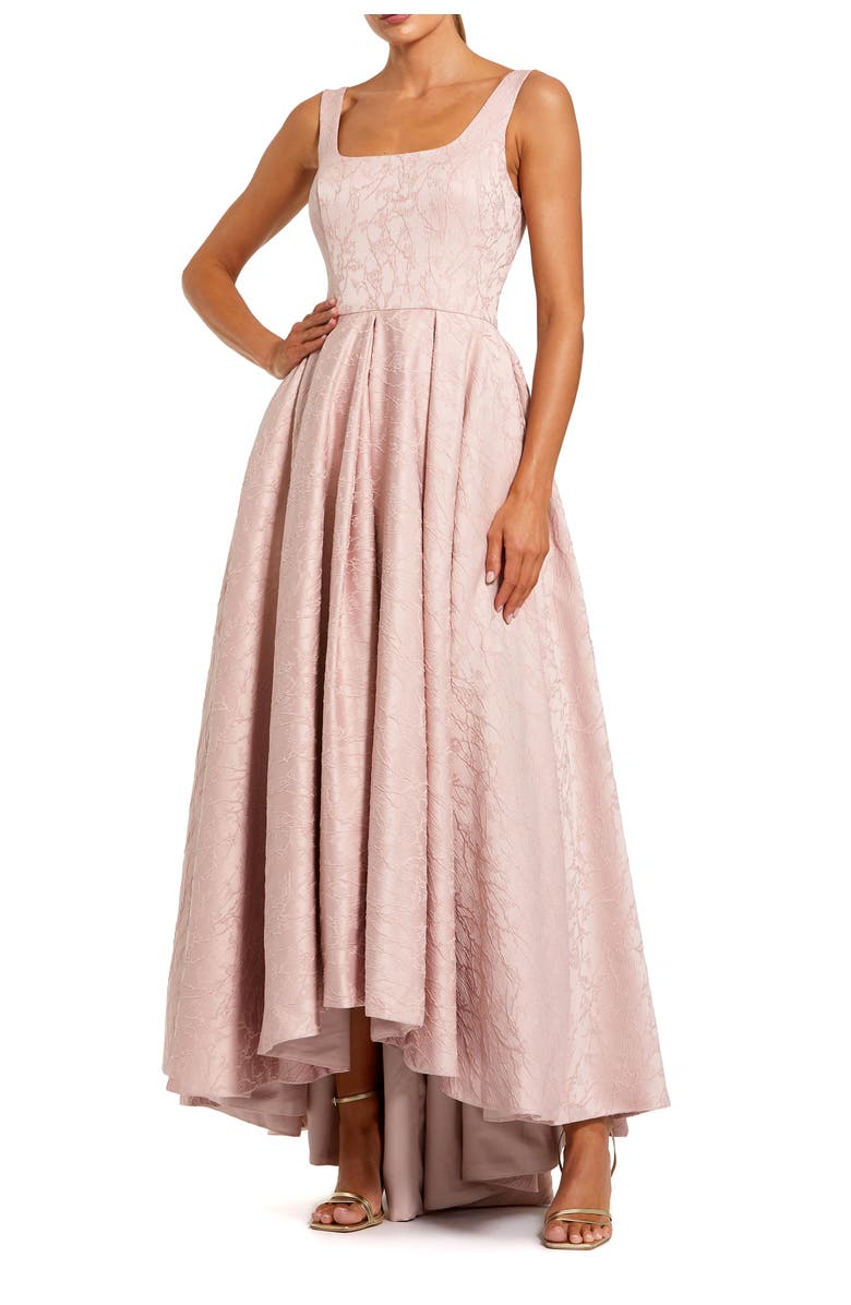 Mac Duggal Sleeveless Jacquard Square Neck High Low Gown, Main, color, Blush