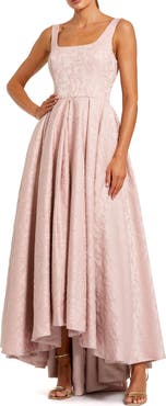 Mac Duggal Sleeveless Jacquard Square Neck High Low Gown