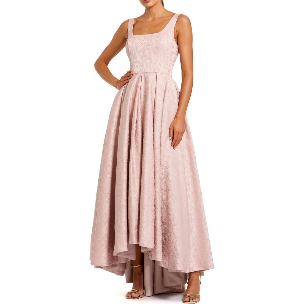 Mac Duggal Sleeveless Jacquard Square Neck High Low Gown in Blush at Nordstrom, Size 4