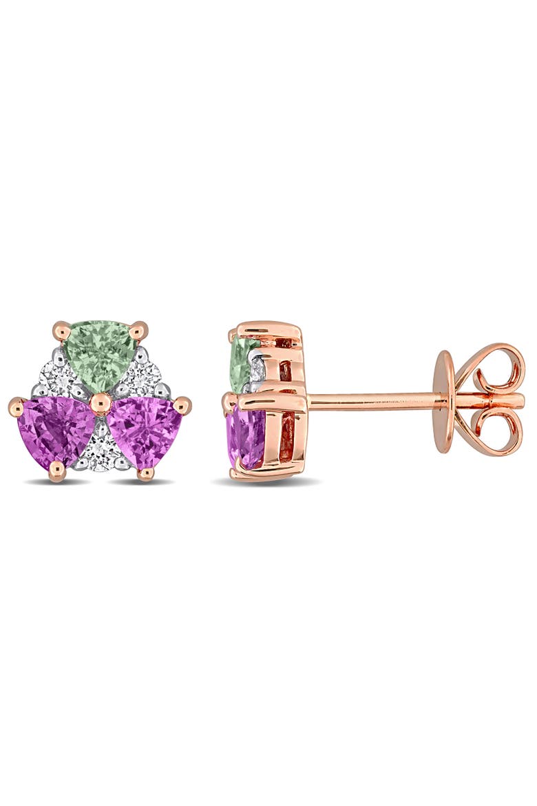 Pink & Green Sapphire Diamond Stud Earrings 14K, Main, color, Green Sapphire