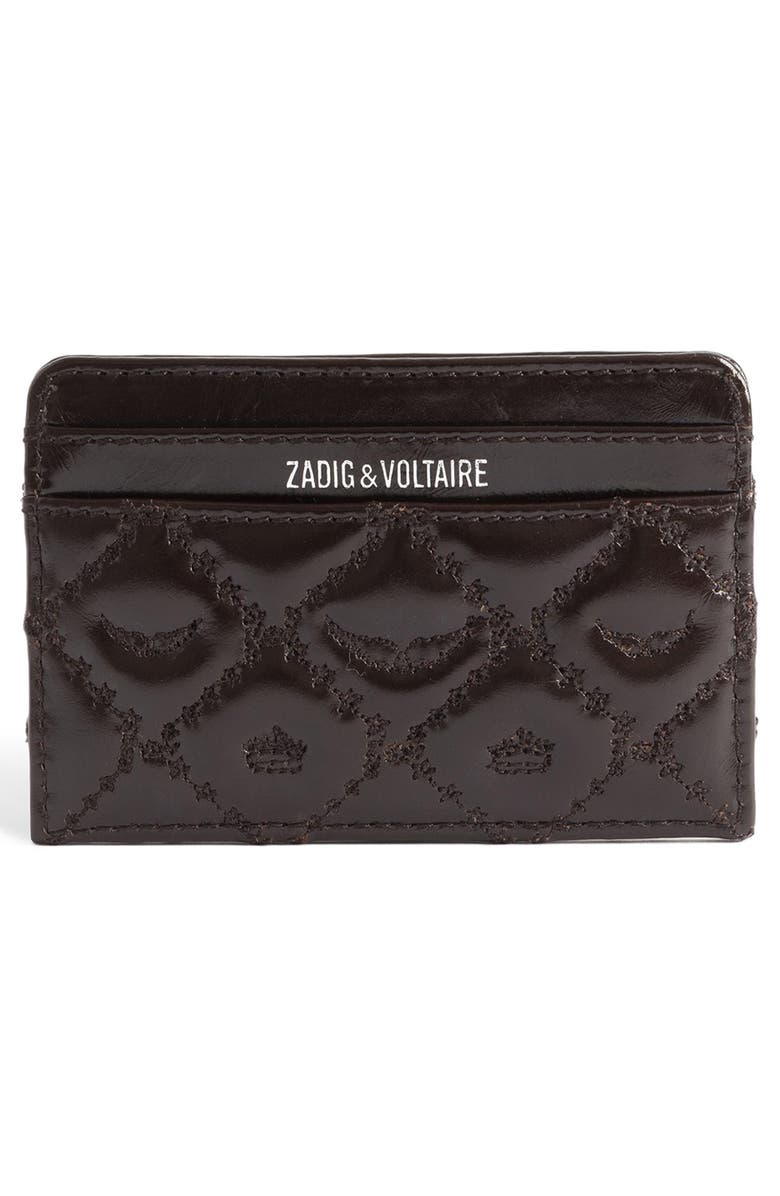 Zadig & Voltaire Pass Vintage Monogram Quilted Leather Card Case, Alternate, color, Brownie