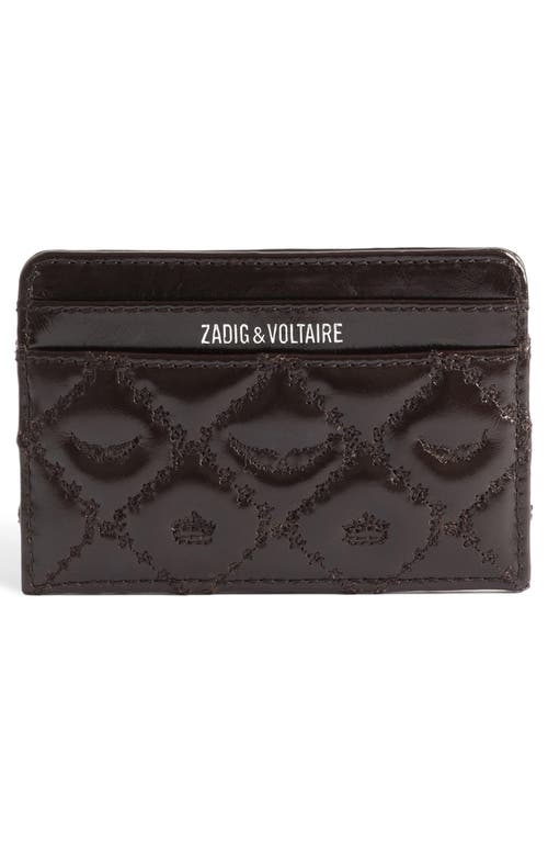 Zadig & Voltaire Pass Vintage Monogram Quilted Leather Card Case In Brown