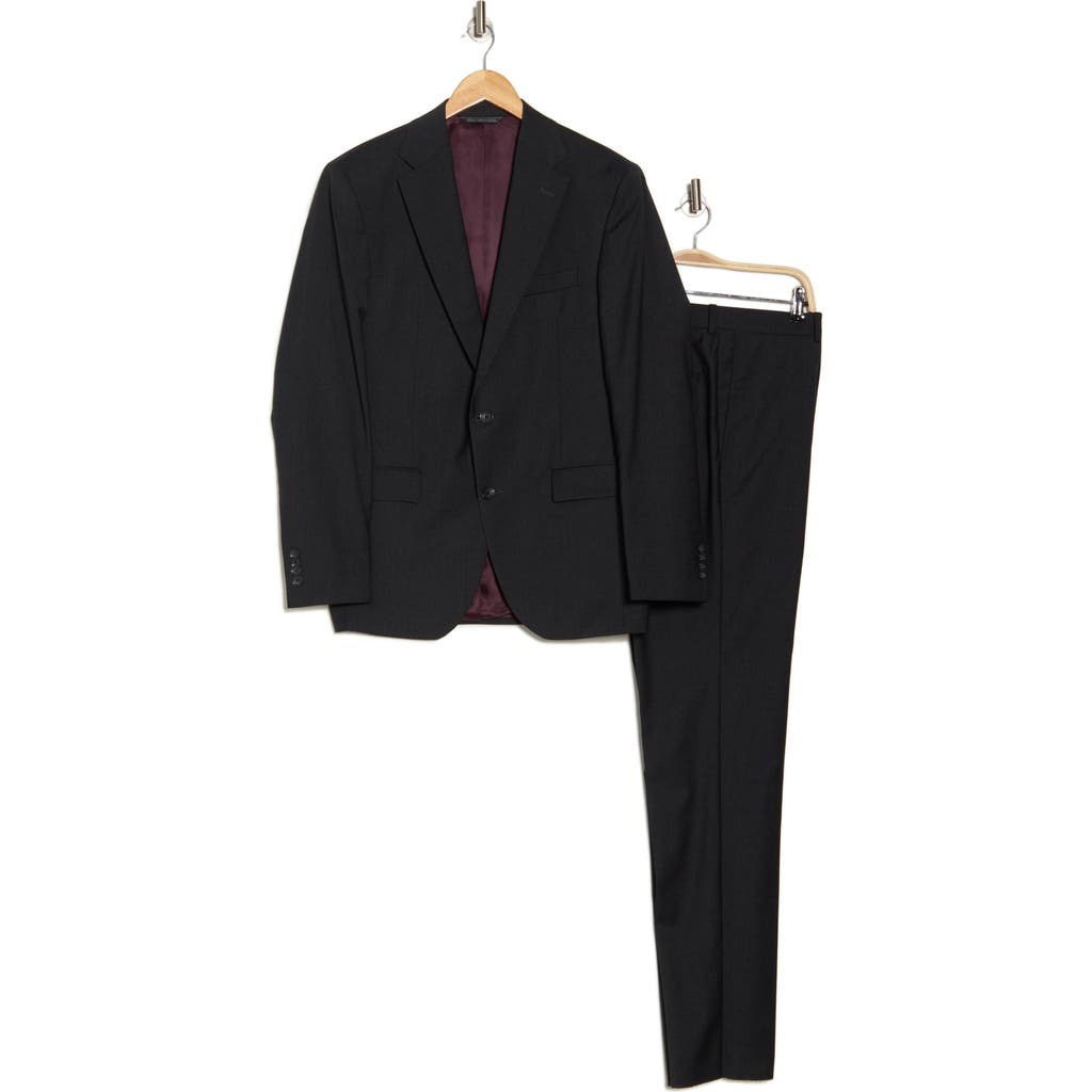 Jack Victor Esprit Solid Charcoal Wool Suit In Black