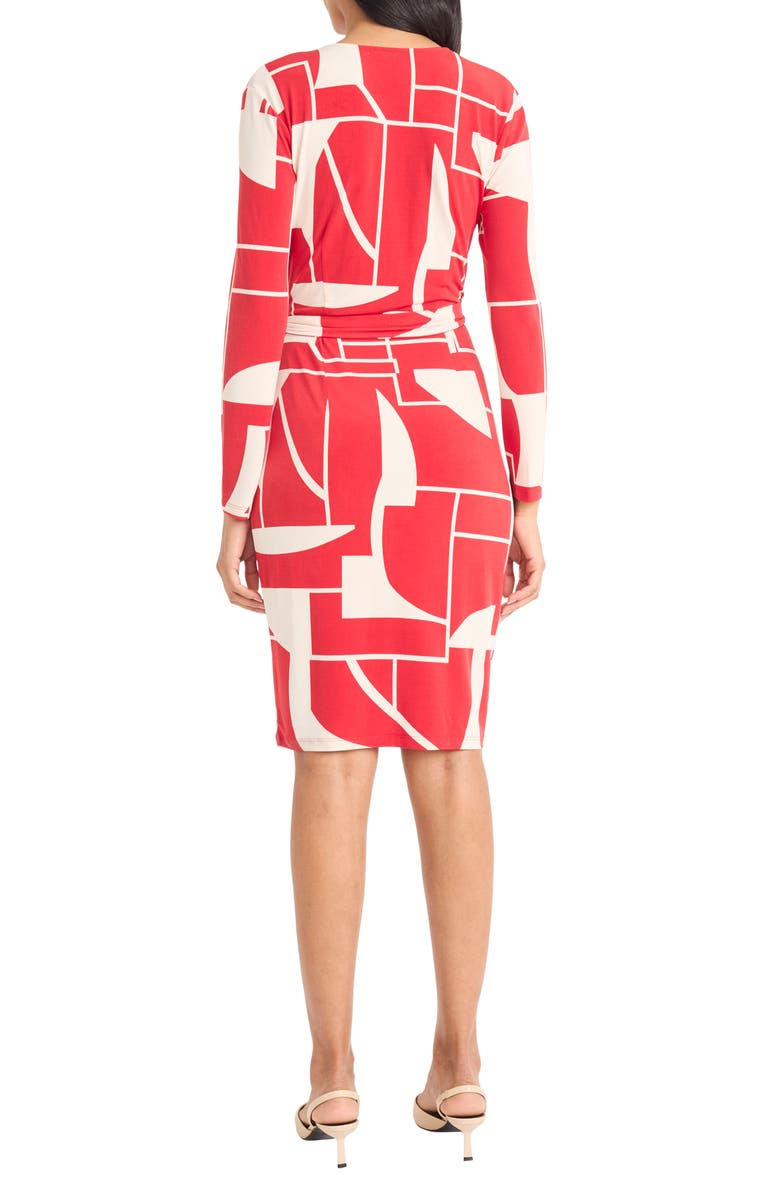 Maggy London Geometric Print Long Sleeve Wrap Dress, Alternate, color, Red/ Ivory
