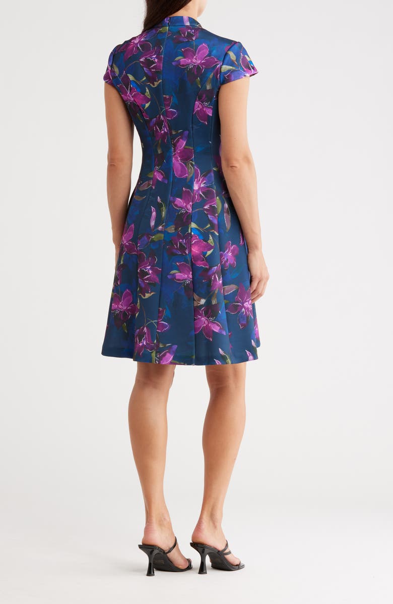 Vince Camuto Floral Cap Sleeve Scuba Fit & Flare Dress, Alternate, color, Navy Multi