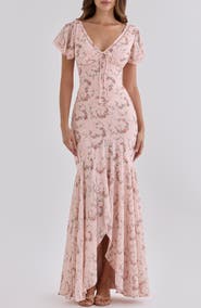 HOUSE OF CB Amina Flutter Sleeve Georgette Maxi Dress