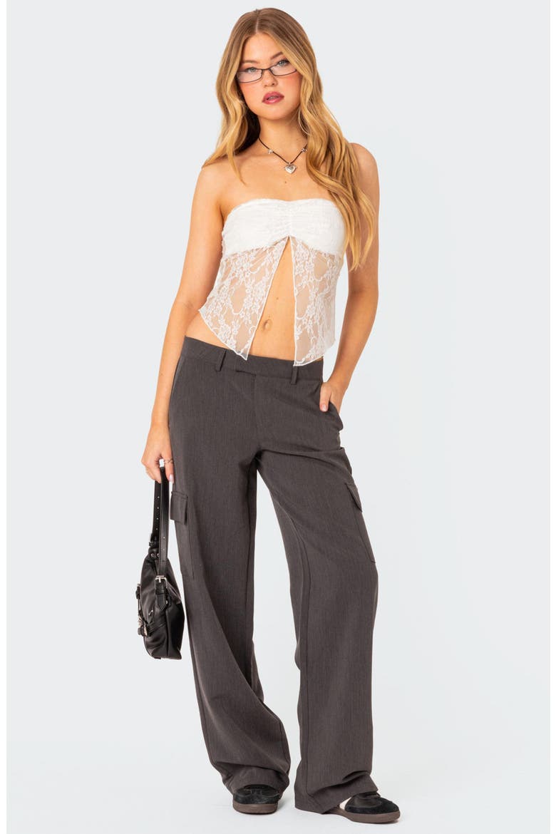 Twilight Split Front Lace Strapless Top, Alternate, color, WHITE