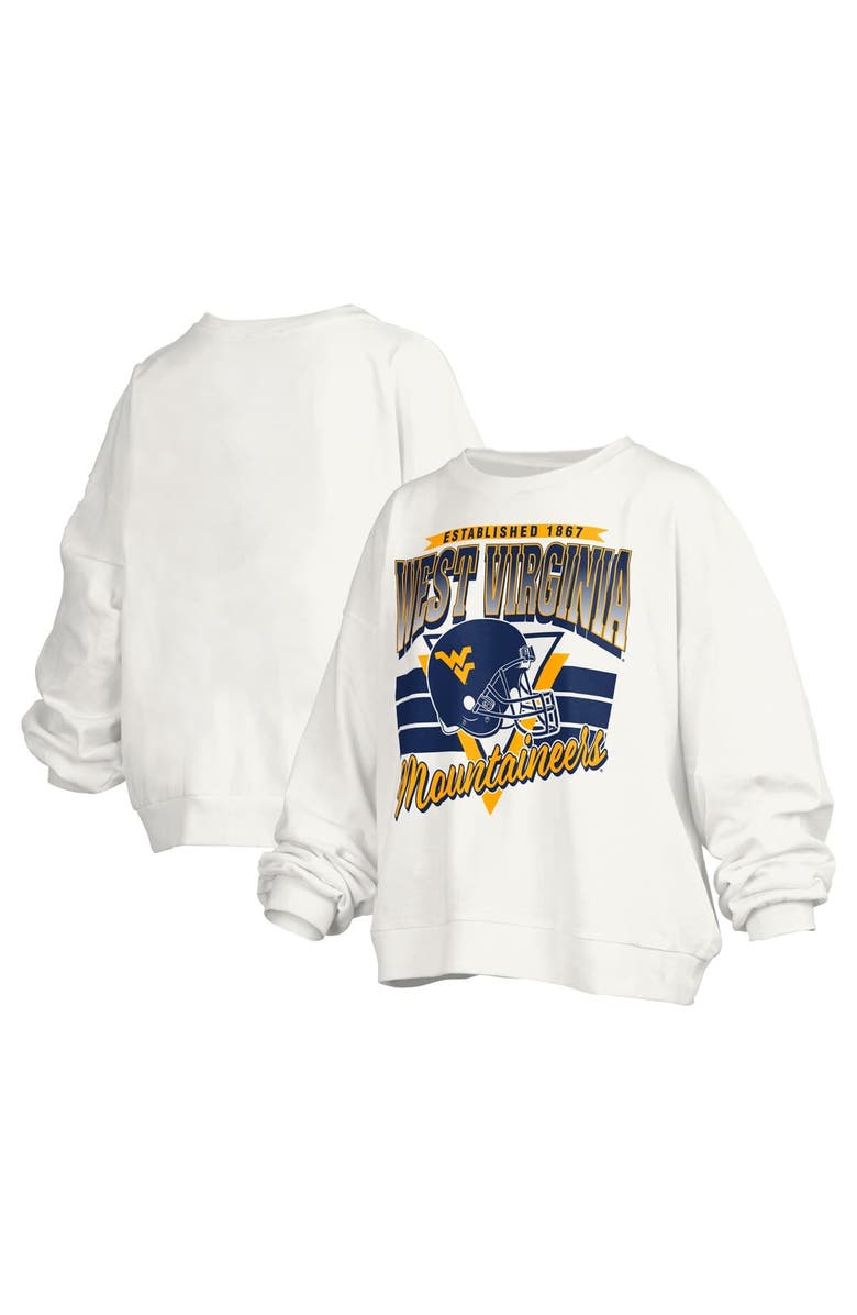 PRESSBOX Women's Pressbox White West Virginia Mountaineers Janice Retro Logo Oversized Pullover Sweatshirt, Main, color, White